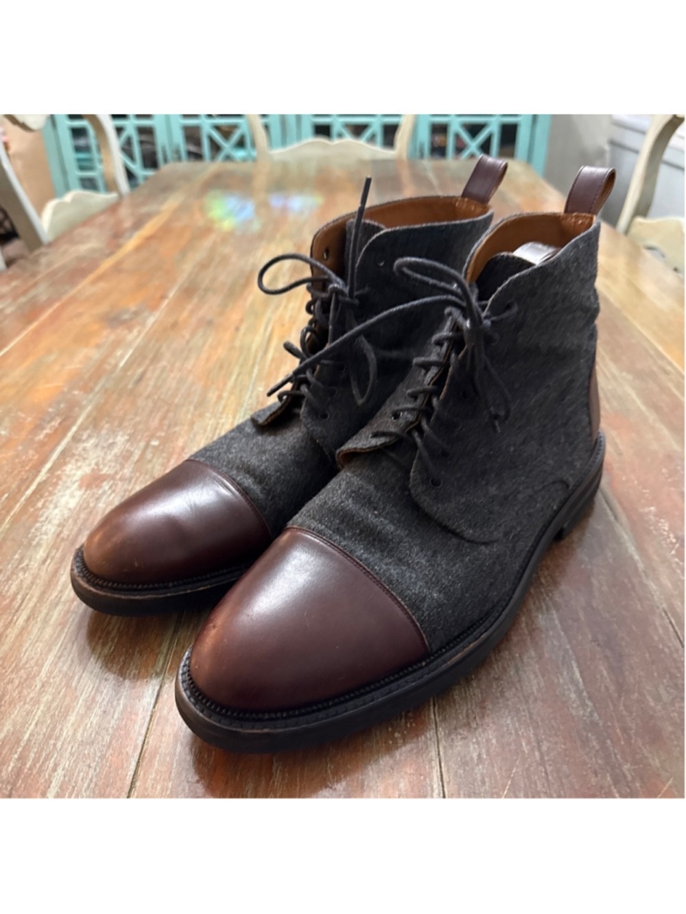 TAFT The Jack Boot Grey Wool Brown Leather Cap Toe Lace Up Boots Mens 44 US 11